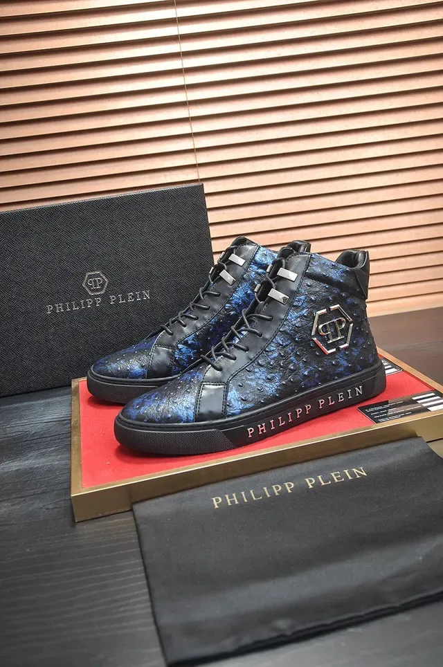 Philipp Plein High-Top Ostrich-Textured Black Blue Lifestyle Sneakers 5