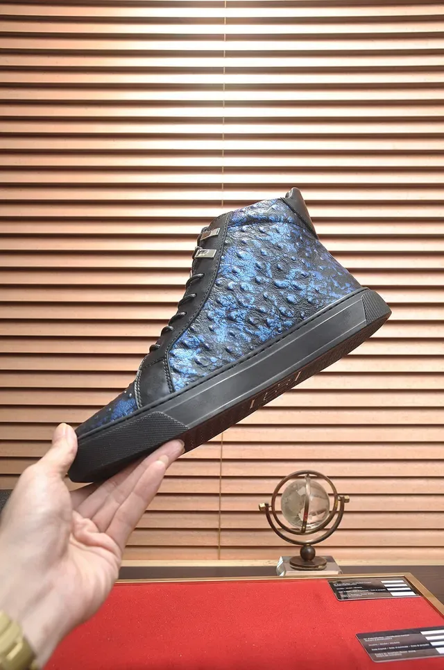 Philipp Plein High-Top Ostrich-Textured Black Blue Lifestyle Sneakers 6