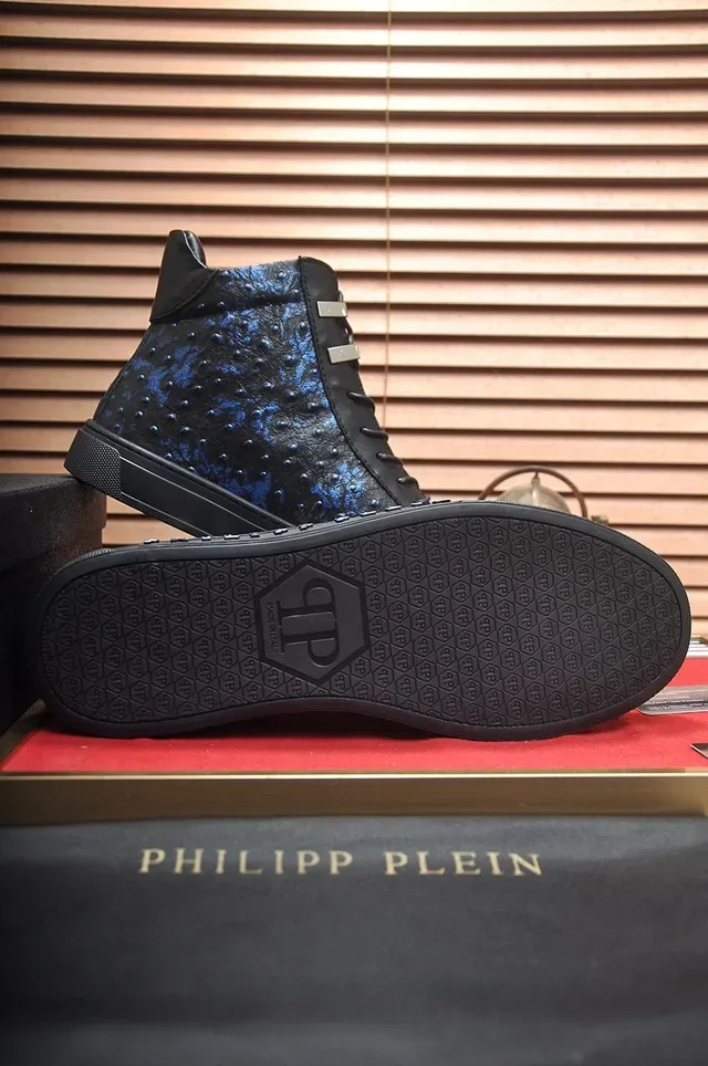 Philipp Plein High-Top Ostrich-Textured Black Blue Lifestyle Sneakers 7