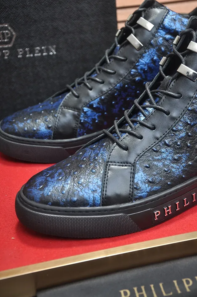Philipp Plein High-Top Ostrich-Textured Black Blue Lifestyle Sneakers 8