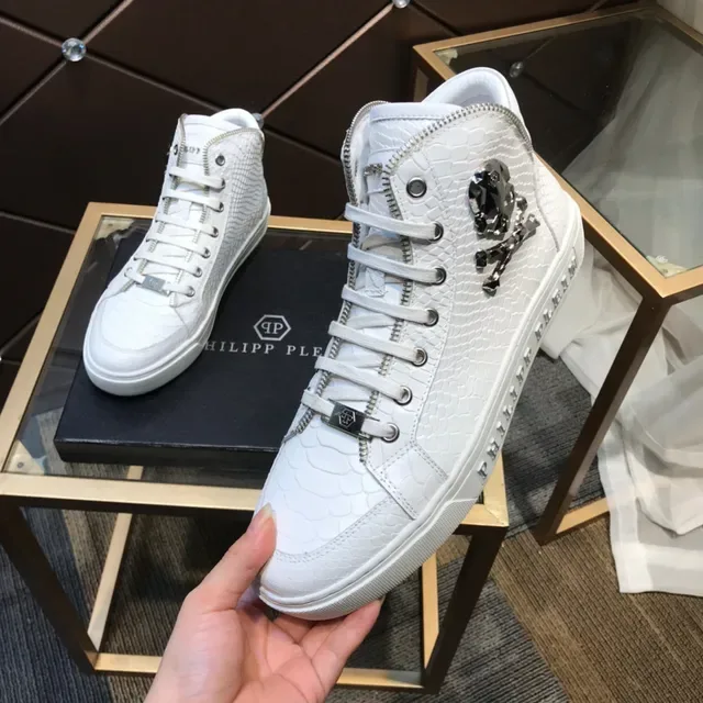 Philipp Plein हाई टॉप सफेद सांप एम्बॉस्ड चमड़ा लाइफस्टाइल स्नीकर्स 2