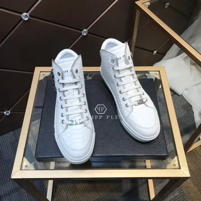 Philipp Plein हाई टॉप सफेद सांप एम्बॉस्ड चमड़ा लाइफस्टाइल स्नीकर्स 6