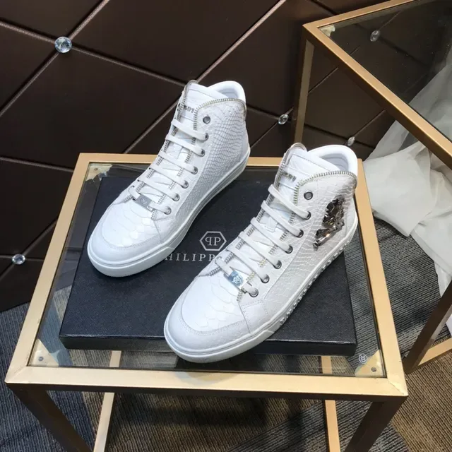 Philipp Plein हाई टॉप सफेद सांप एम्बॉस्ड चमड़ा लाइफस्टाइल स्नीकर्स 8