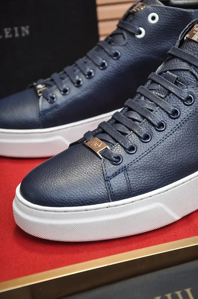 Philipp Plein Navy White High-Top Pebbled Leather Upper Lifestyle Sneakers 2
