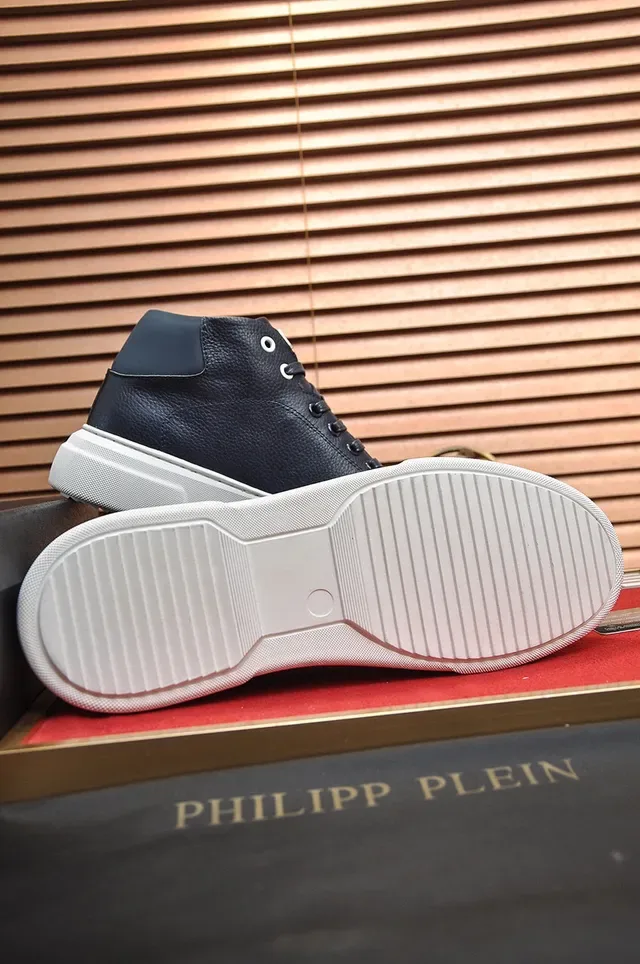 Philipp Plein Navy White High-Top Pebbled Leather Upper Lifestyle Sneakers 5