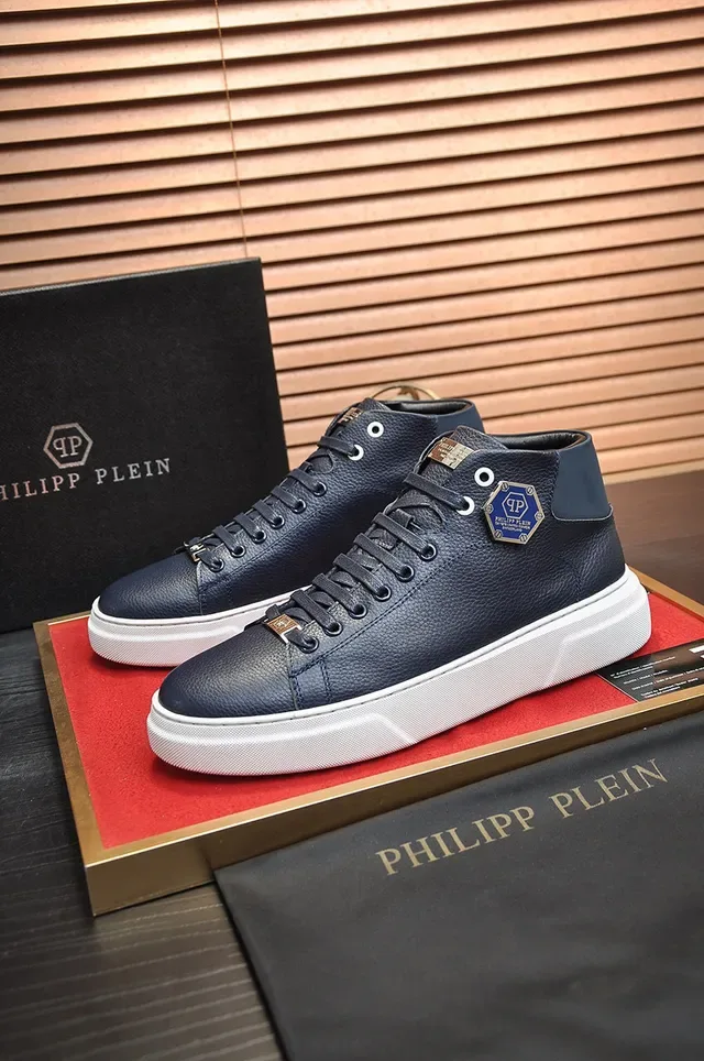 Philipp Plein Navy White High-Top Pebbled Leather Upper Lifestyle Sneakers 7