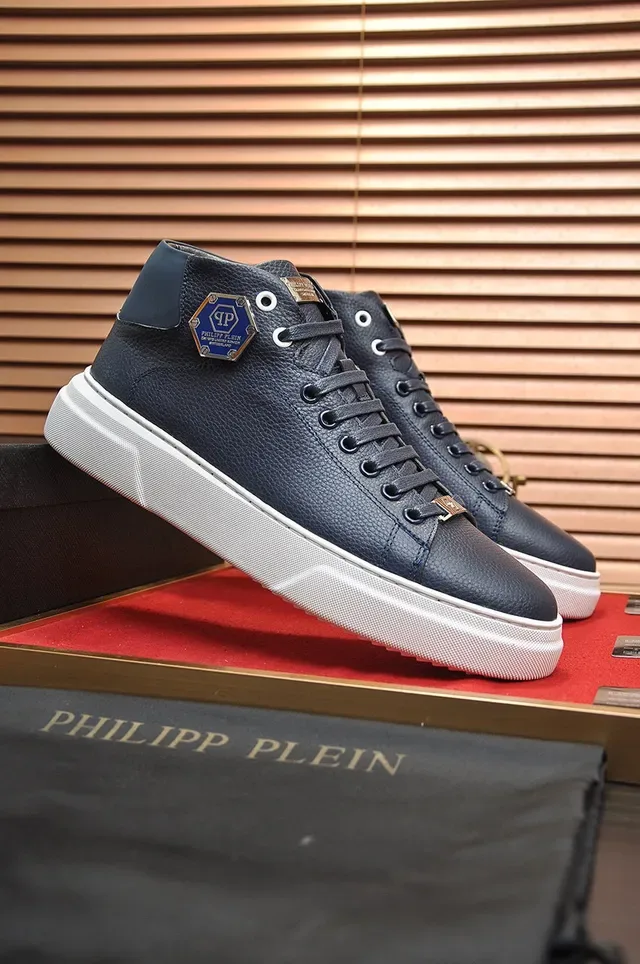 Philipp Plein Navy White High-Top Pebbled Leather Upper Lifestyle Sneakers 8