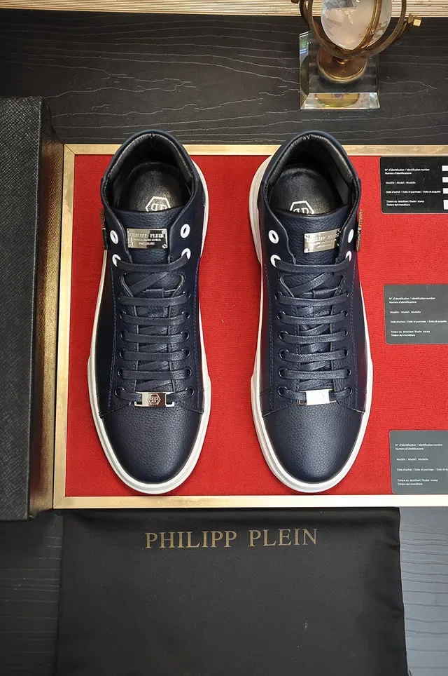 Philipp Plein Navy White High-Top Pebbled Leather Upper Lifestyle Sneakers 9