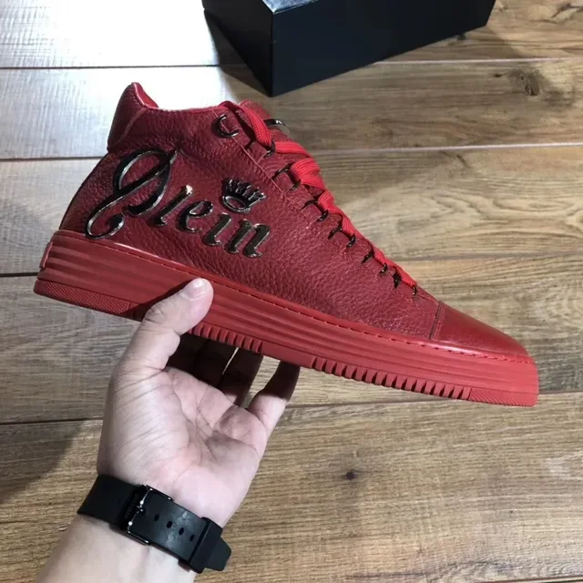 Philipp Plein Red Monochrome Leather Crisscross Lacing Lifestyle Sneakers 2