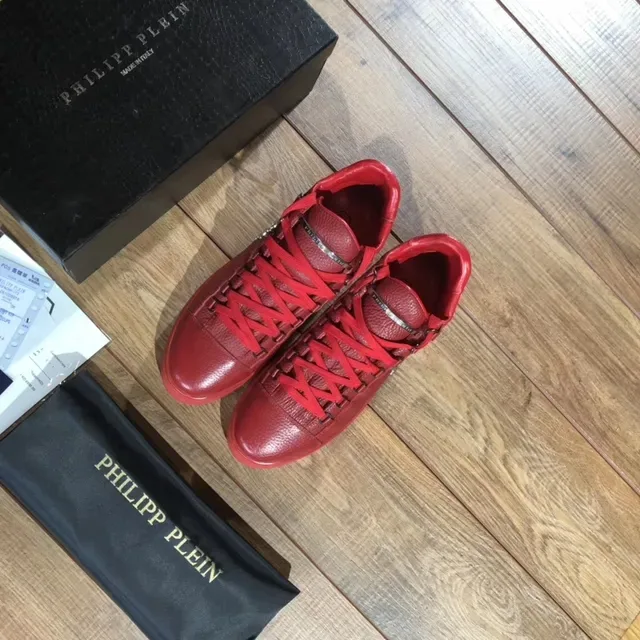 Philipp Plein Red Monochrome Leather Crisscross Lacing Lifestyle Sneakers 5