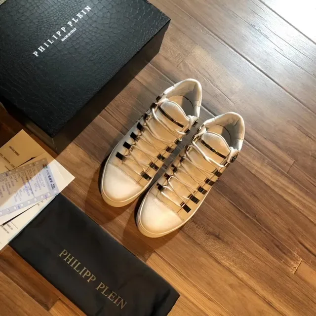 Philipp Plein Rockstar White Silver Leather Metallic Plate Lacing System Lifestyle Sneakers 2