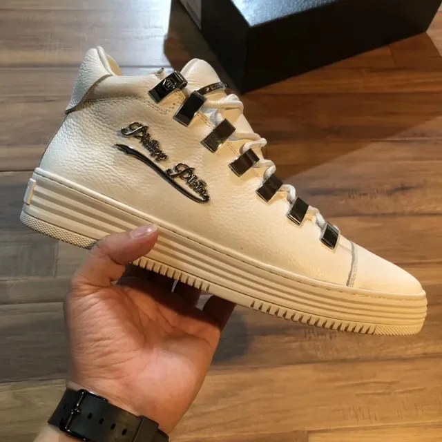 Philipp Plein Rockstar White Silver Leather Metallic Plate Lacing System Lifestyle Sneakers 5