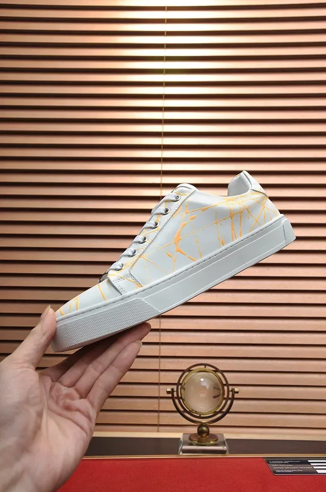 Philipp Plein White and Yellow Abstract Print Leather Sneaker 6