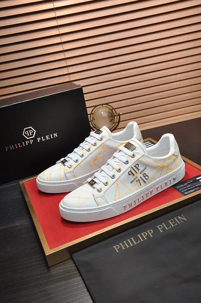 Philipp Plein White and Yellow Abstract Print Leather Sneaker 8
