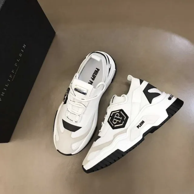 Philipp Plein White Black Sole Hexagonal PP Logo Chunky Sneakers 4