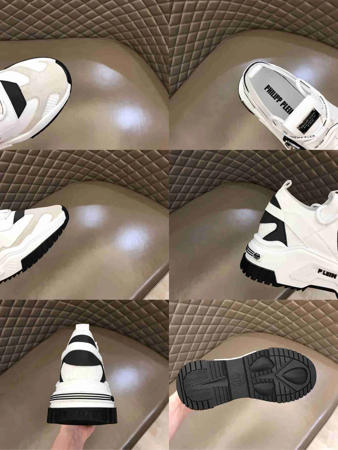 Philipp Plein White Black Sole Hexagonal PP Logo Chunky Sneakers 6