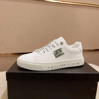 Philipp Plein White Green Textured Leather Upper Branded Woven Laces Lifestyle Sneakers