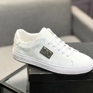 Philipp Plein White Textured Upper Metal Plaque Detail Sneakers