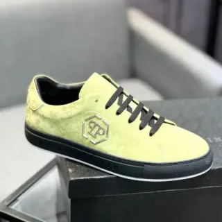 Philipp Plein Yellow Black Low-Top Suede-Textured Upper Lifestyle Sneakers