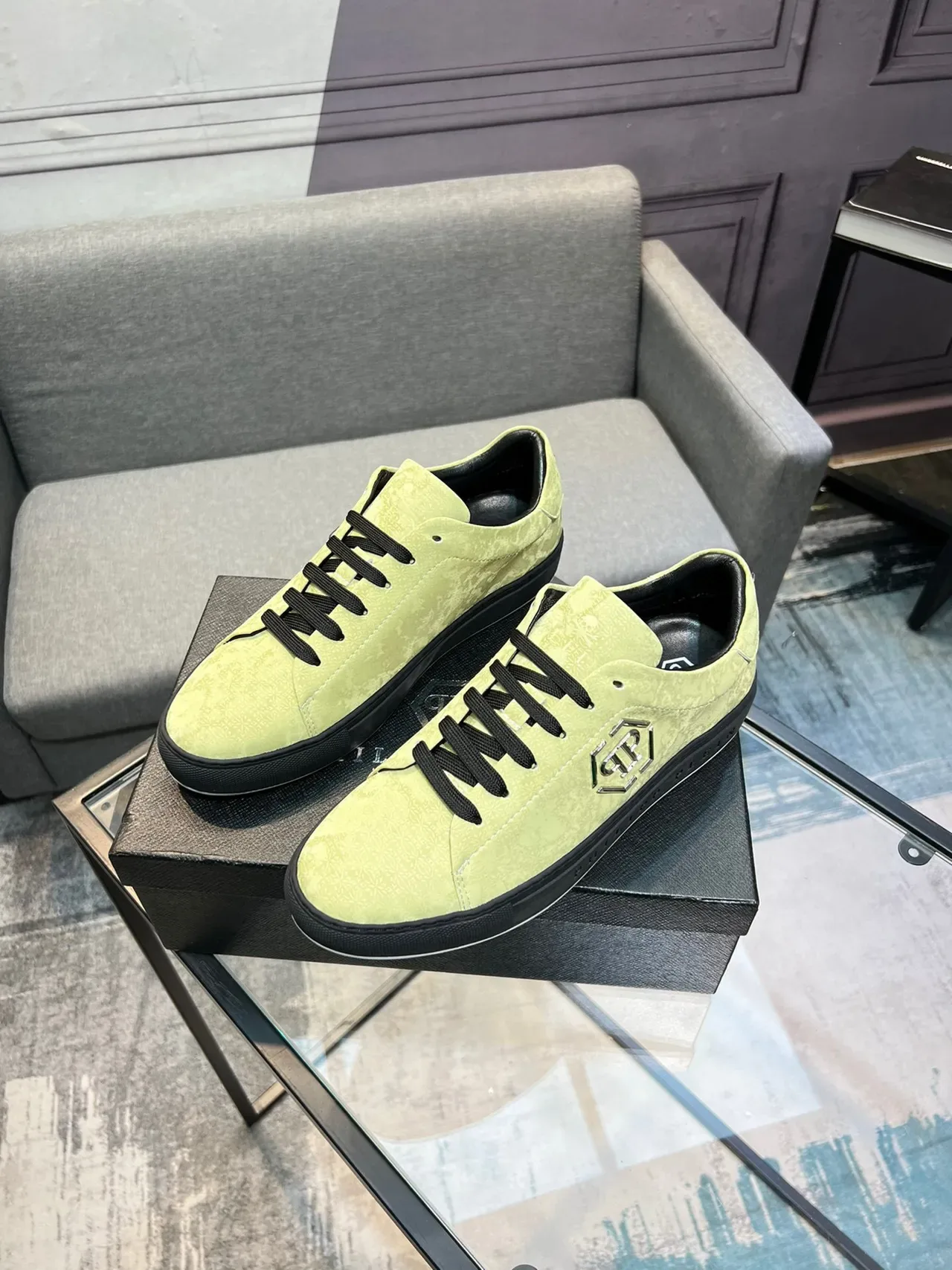 Philipp Plein Amarillo Negro Zapatillas Lifestyle de Bajo Top Textura de Ante 3