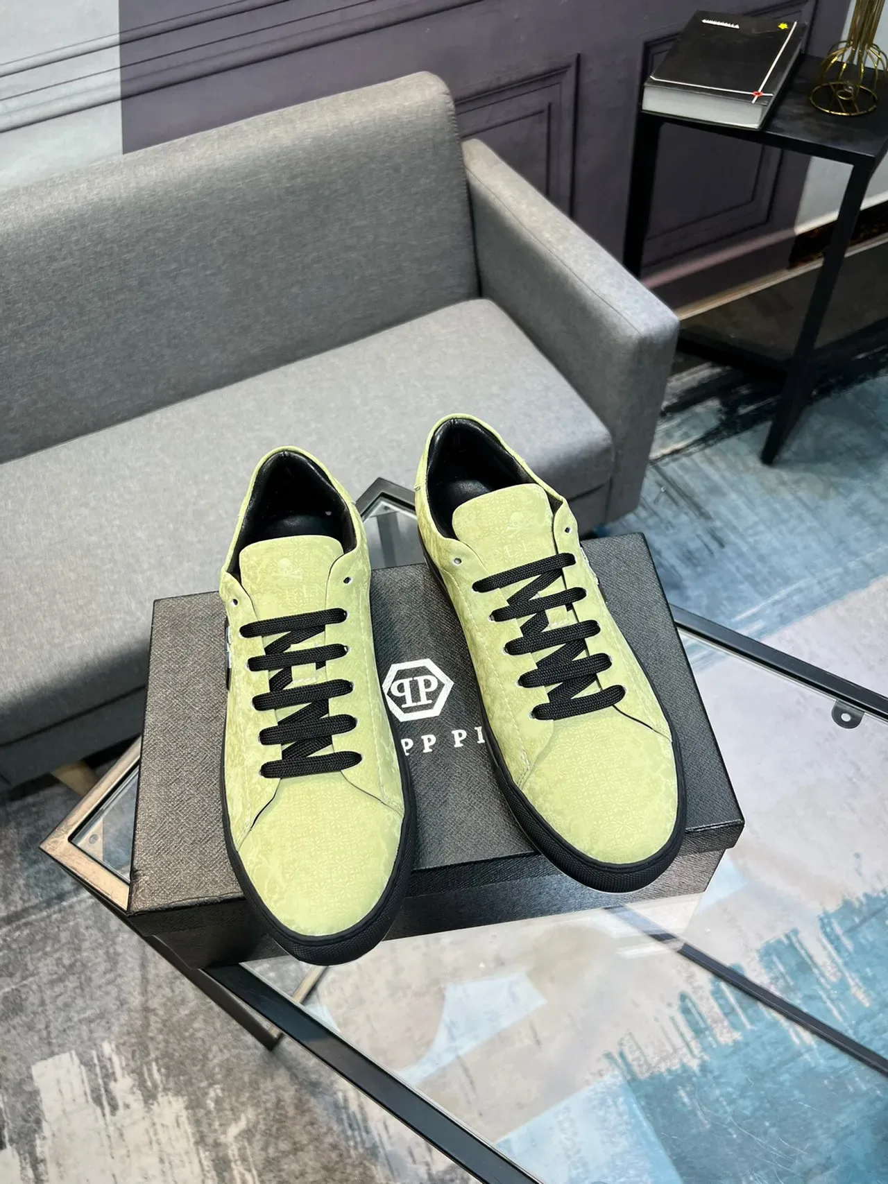 Philipp Plein Amarillo Negro Zapatillas Lifestyle de Bajo Top Textura de Ante 5