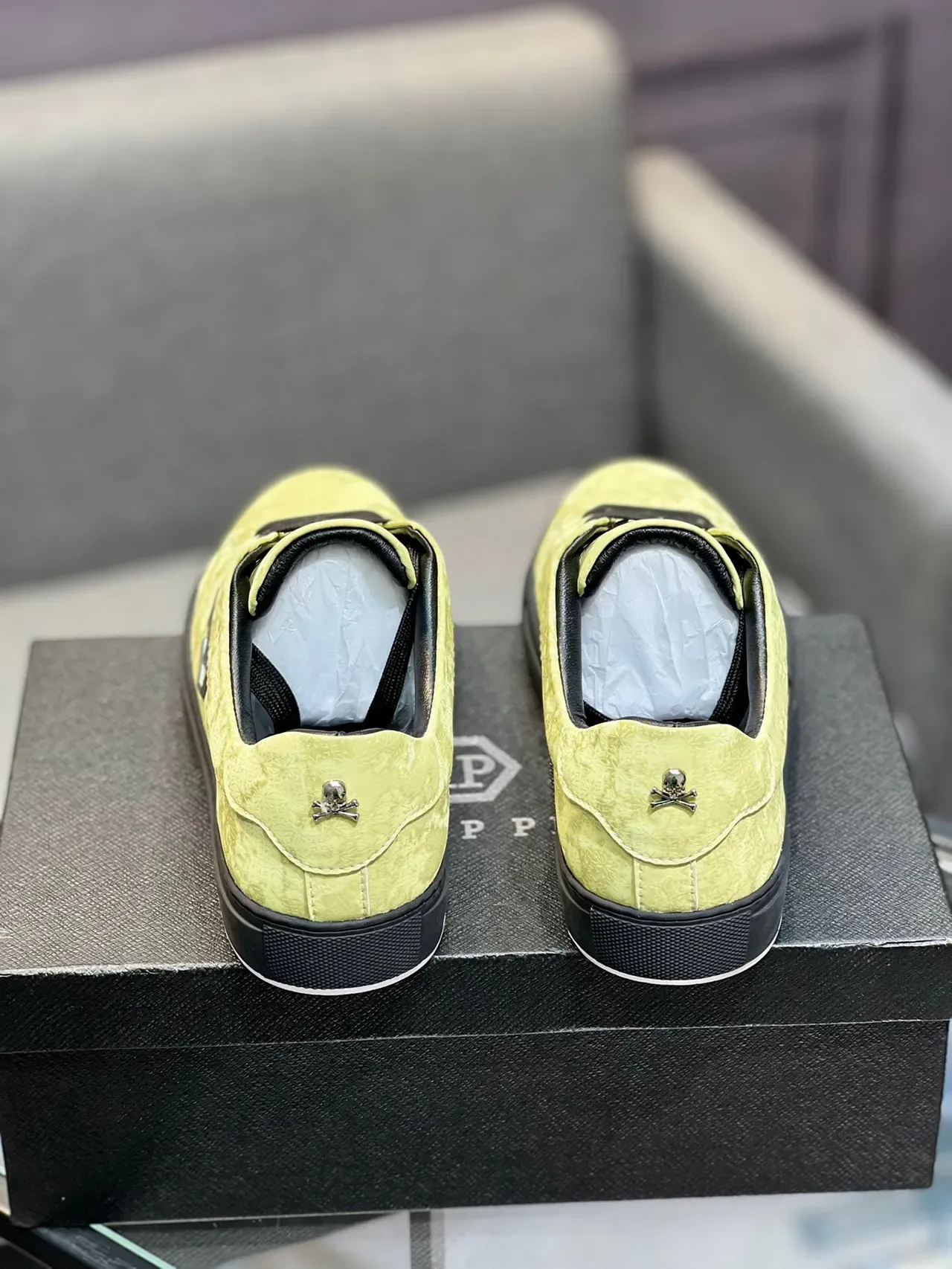 Philipp Plein Amarillo Negro Zapatillas Lifestyle de Bajo Top Textura de Ante 8