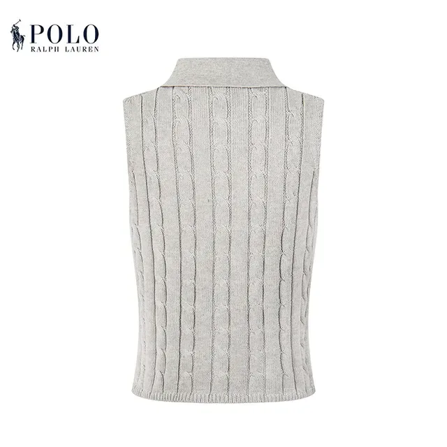 Polo Ralph Lauren Beige Navy Cable-Knit Sleeveless Polo Shirt 3