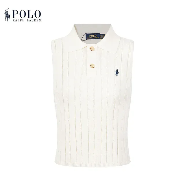 Polo Ralph Lauren Beige Navy Cable-Knit Sleeveless Polo Shirt 4