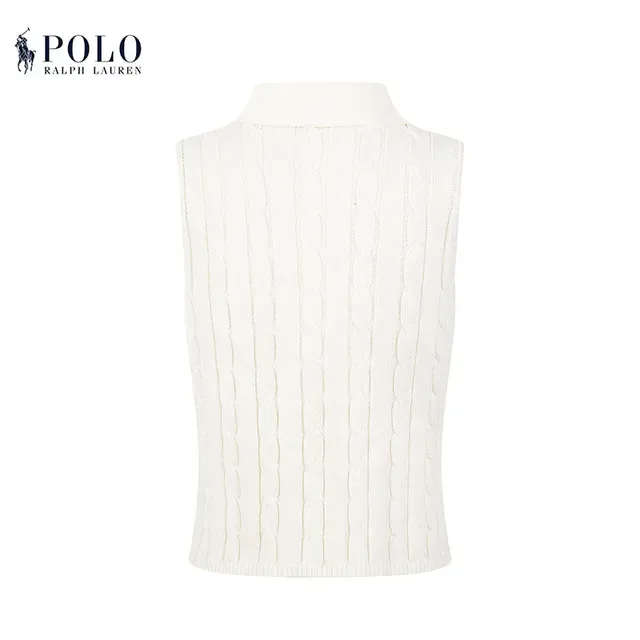 Polo Ralph Lauren Beige Navy Cable-Knit Sleeveless Polo Shirt 5