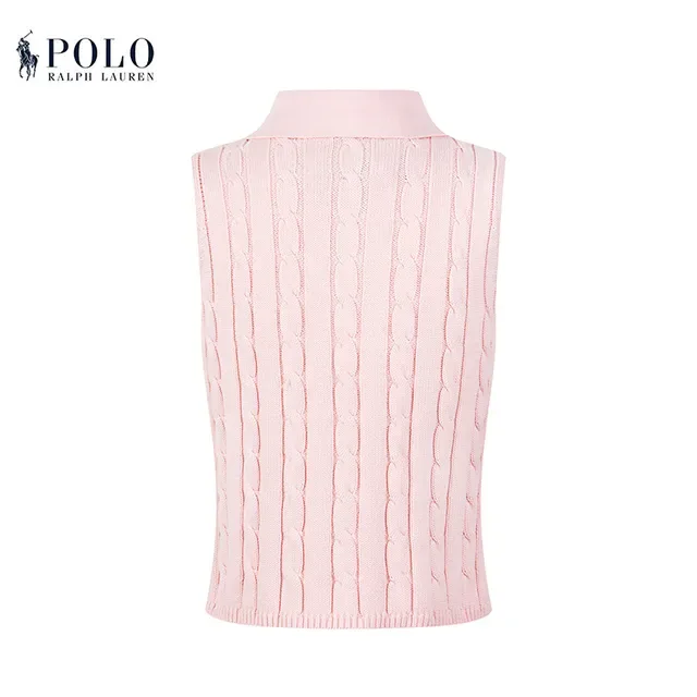 Polo Ralph Lauren Beige Navy Cable-Knit Sleeveless Polo Shirt 7