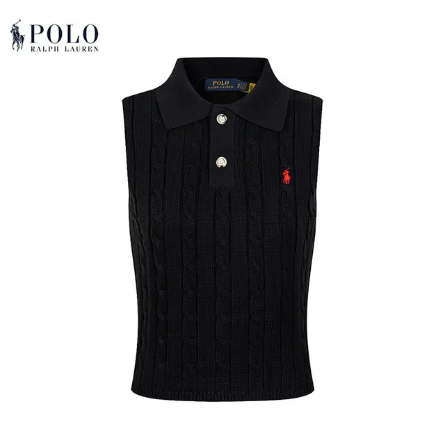 Polo Ralph Lauren Beige Navy Cable-Knit Sleeveless Polo Shirt 8