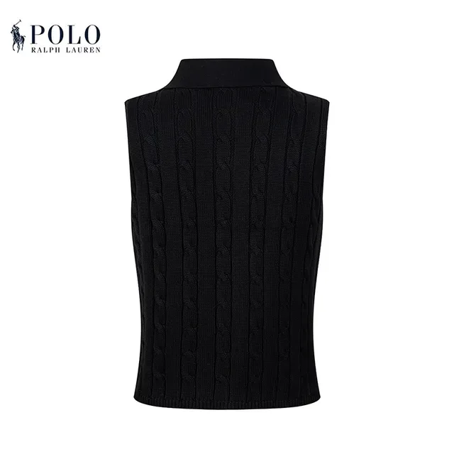Polo Ralph Lauren Beige Navy Cable-Knit Sleeveless Polo Shirt 9