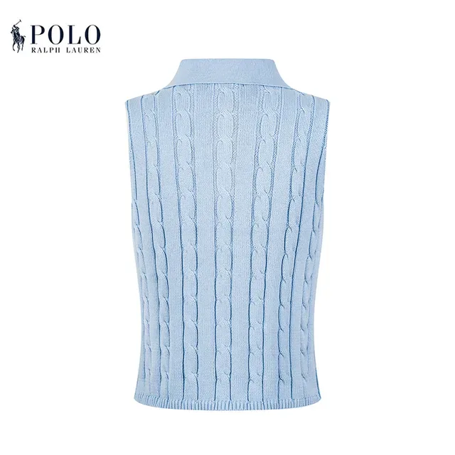 Polo Ralph Lauren Beige Navy Cable-Knit Sleeveless Polo Shirt 11