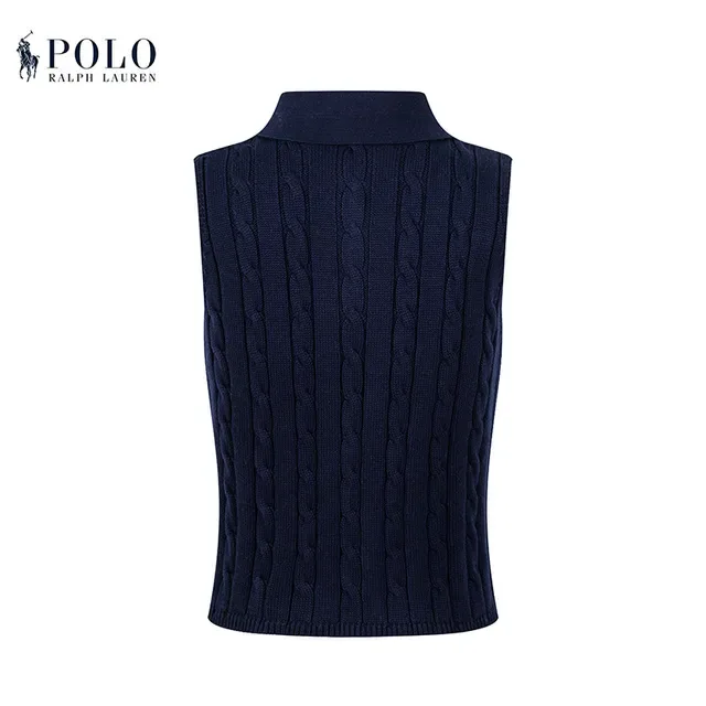 Polo Ralph Lauren Beige Navy Cable-Knit Sleeveless Polo Shirt 13