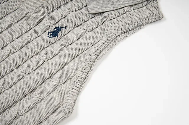 Polo Ralph Lauren Beige Navy Cable-Knit Sleeveless Polo Shirt 18