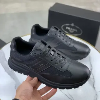 Prada All-Black Leather-Mesh Hybrid Lifestyle Sneaker