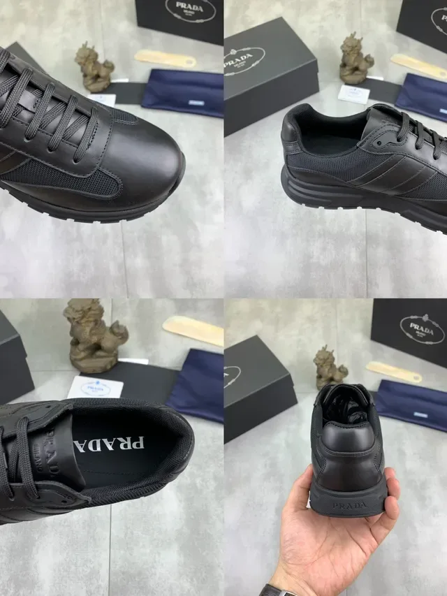Prada Sneaker Híbrido Cuero-Malla Todo Negro Estilo de Vida 2