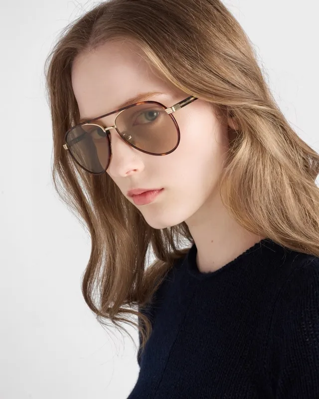 Prada এভিয়েটর গোলাপী সোনা ডিগ্রেড লেন্স সানগ্লাস 4