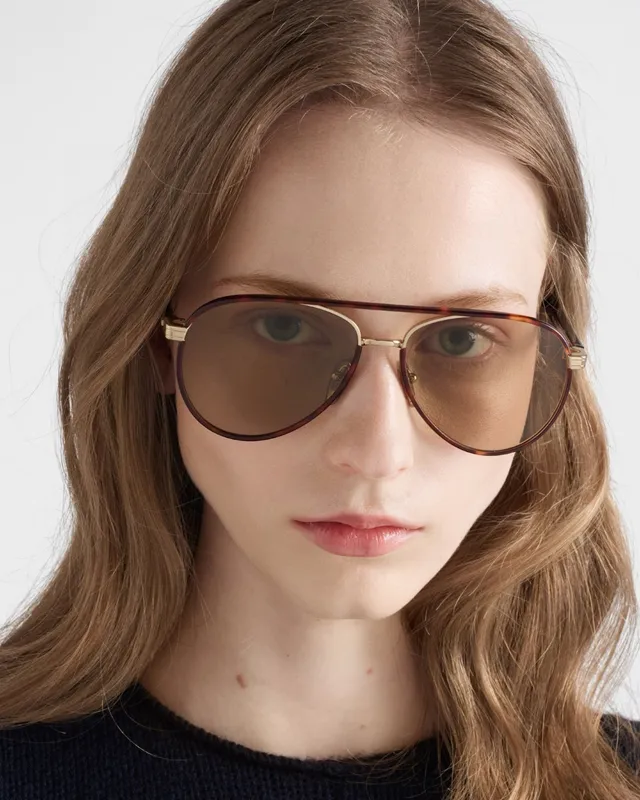 Prada এভিয়েটর গোলাপী সোনা ডিগ্রেড লেন্স সানগ্লাস 5