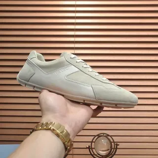 Prada Beige Low-Top Mixed-Material Lifestyle Sneakers