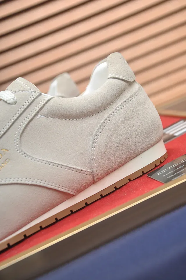 Prada Beige White Suede Upper Low-Top Runner Lifestyle Sneakers 2