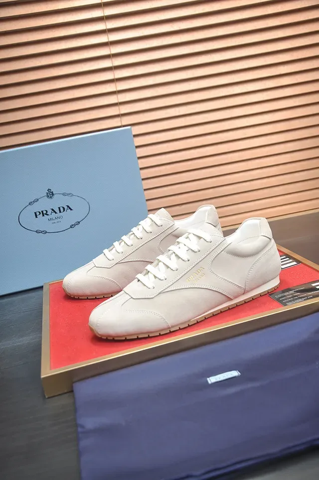 Prada Beige White Suede Upper Low-Top Runner Lifestyle Sneakers 4