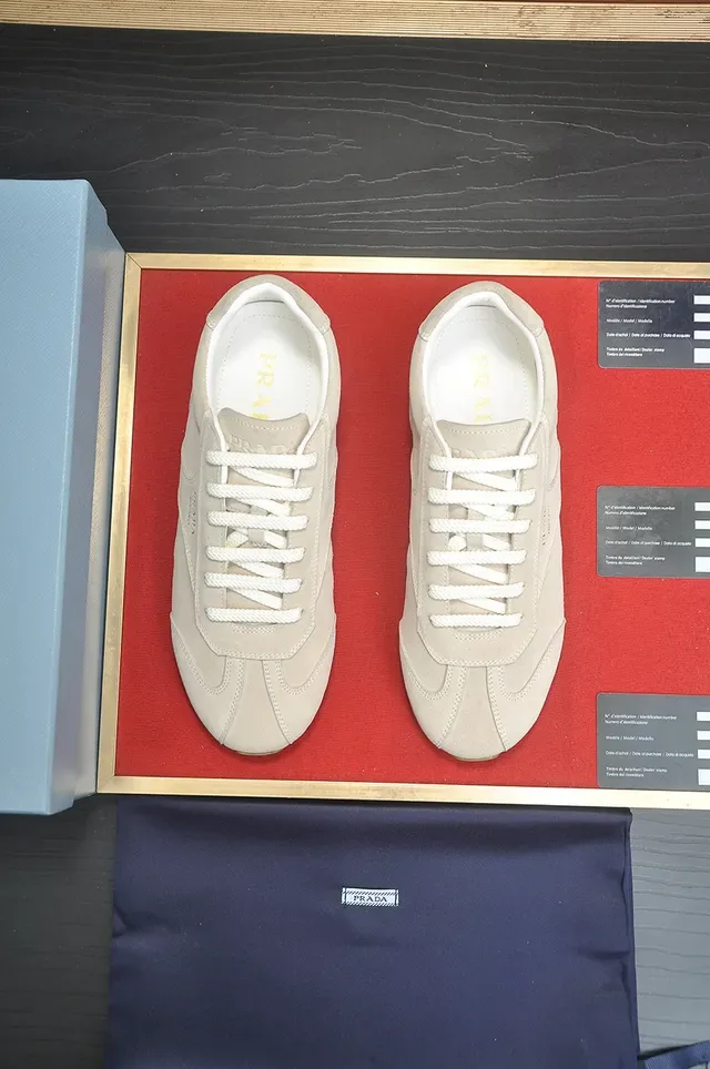 Prada Beige White Suede Upper Low-Top Runner Lifestyle Sneakers 5