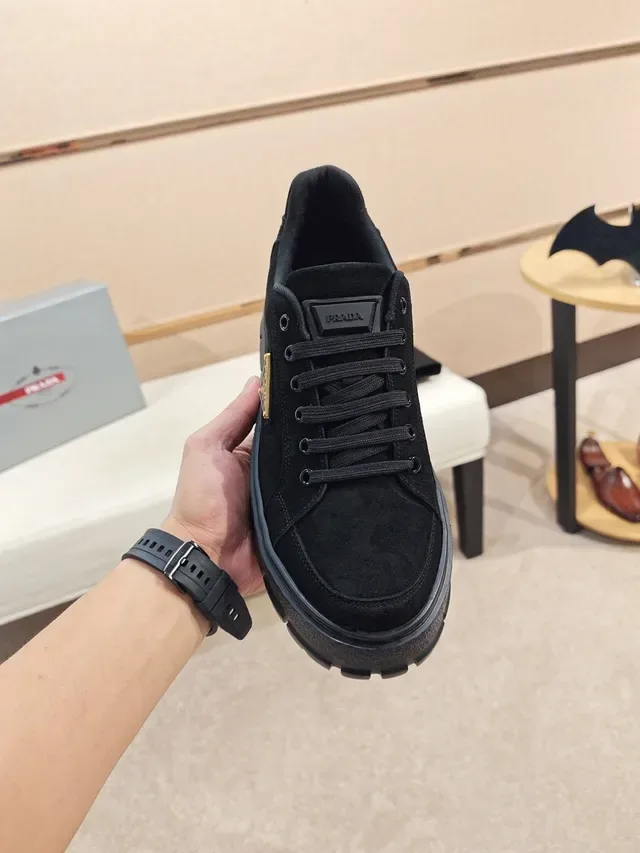 Prada Black Gold Suede Upper Platform Sole Lifestyle Sneakers 6