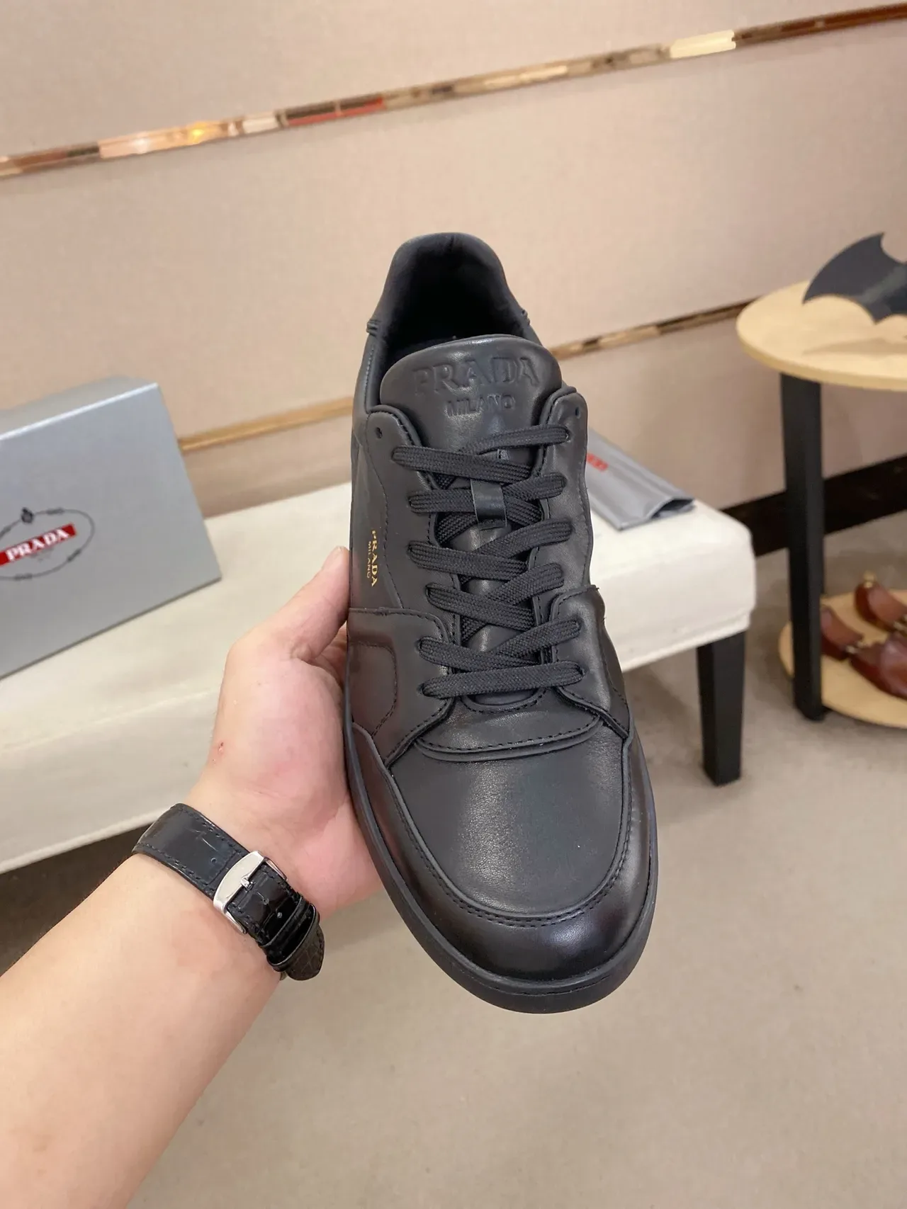 Prada Black Leather Lifestyle Sneaker 6