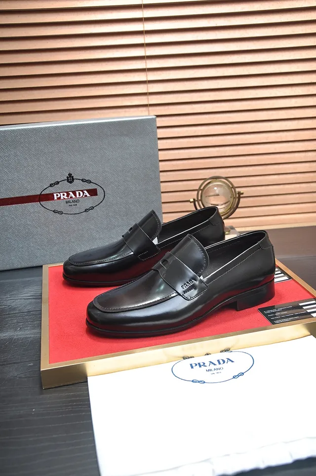 Prada Black Leather Penny Loafer Strap Loafers 4