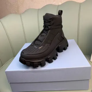 Prada Black Monochrome Chunky Lug Sole Work Boots