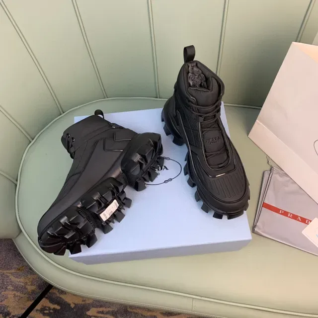 Prada Black Monochrome Chunky Lug Sole Work Boots 7