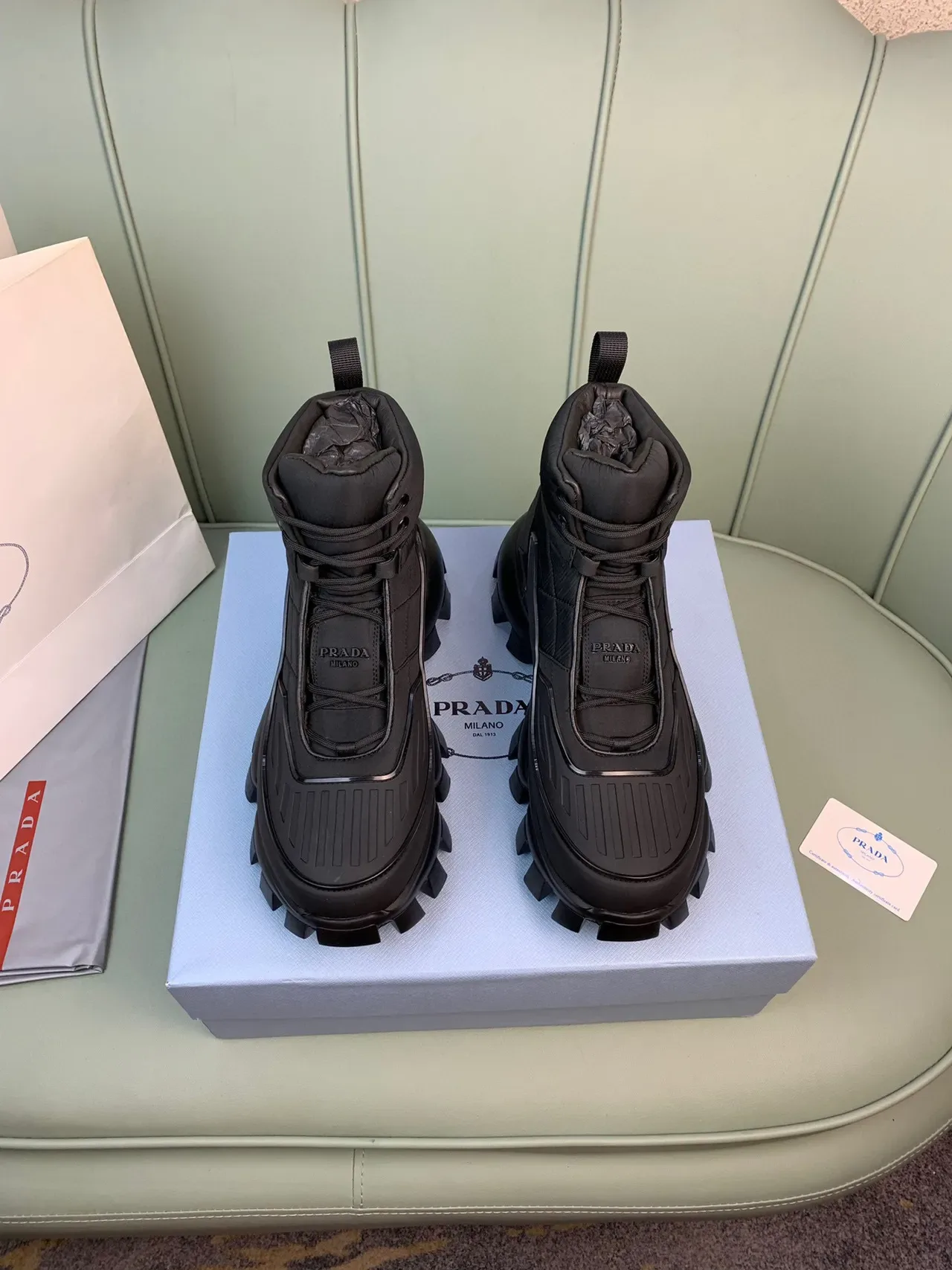 Prada Black Monochrome Chunky Lug Sole Work Boots 9