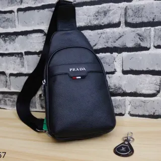Prada Black Pebbled Leather Structured Silhouette Messenger Bag